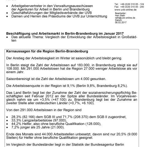 Arbeitsmarktbericht Januar 2017