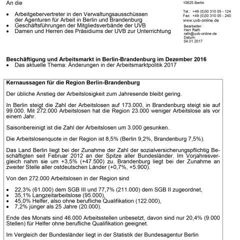 Arbeitsmarktbericht Dezember 2016
