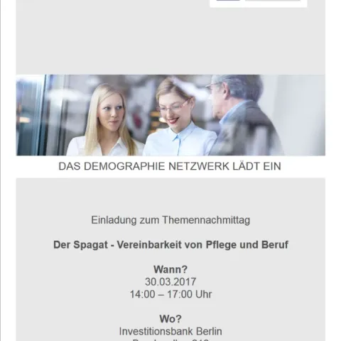 Einaldung zum Themennachmittag Vereinbarkeit Pflege & Beruf