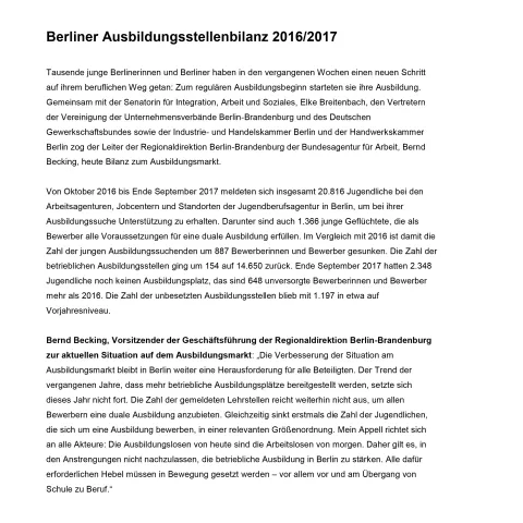 Ausbildungsstellenbilanz 2016/2017