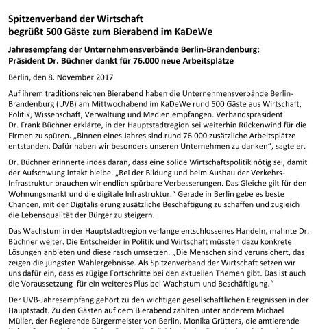 Pressemitteilung zum UVB-Bierabend