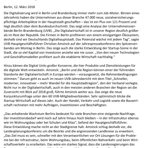 Digitalisierung ist Job-Motor für die Hauptstadtregion