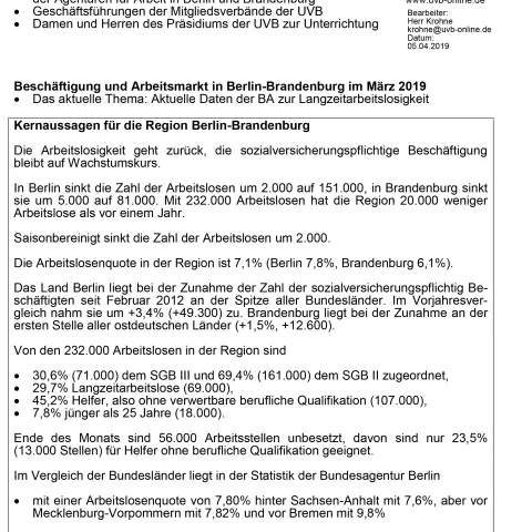 Beschäftigung und Arbeitsmarkt in Berlin und Brandenburg
